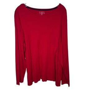 Talbots Womens Red Long Sleeve Boat Neck Pima Cotton Tee Top Plus 3X